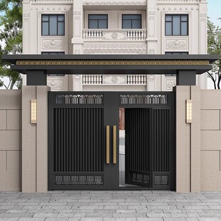广东铝合金户外庭院大门对开栅栏花园别墅门现代大门格栅双开大门-阿里巴巴