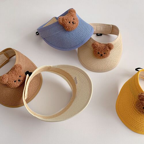 ins Korean children's hat summer sun protection male and female baby straw hat foldable empty top sunshade breathable bear hat