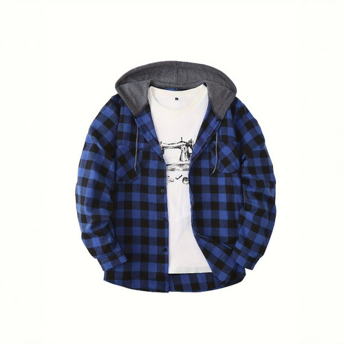 European and American code men's New York fashion trend hooded plaid sport coat flannel hat coat