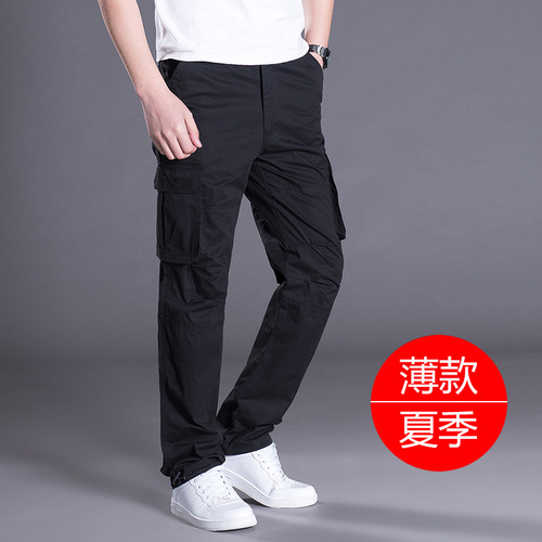 Spring, autumn and summer multi-pocket overalls for men, loose large size outdoor sports trousers, pure cotton work clothes, casual pants