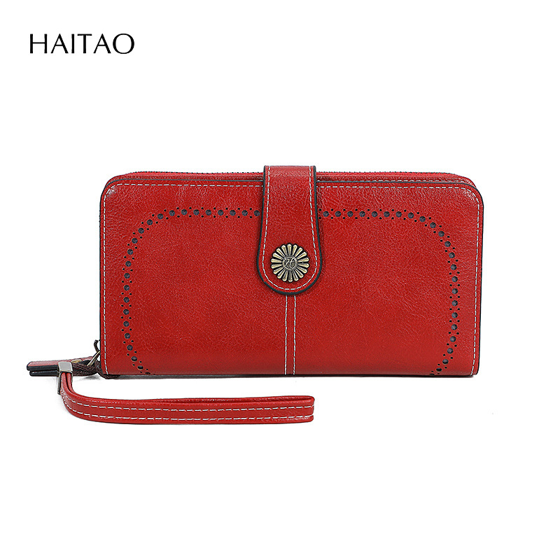 2025 nueva moda retro simple billetera larga de cuero graso para mujer bolso de mano multifuncional de gran capacidad