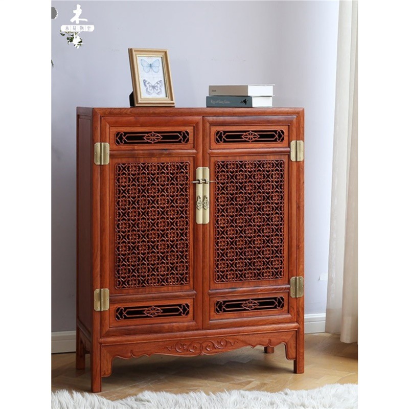 中式红木茶具柜缅甸花梨通花玄关茶叶柜收纳柜明式古典整装家具