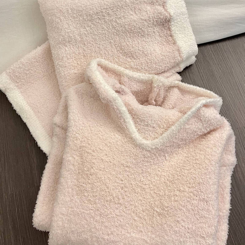 Korean-Style Pink Knitted Pajamas for Girls, Autumn and Winter Models, Women's Fleece-Lined and Thickened Plus-Size Half-Velvet Loungewear Pure Desire Set