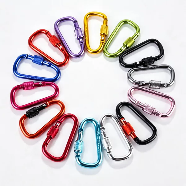 Manufacturer wholesale 6D thick carabiner for outdoor camping backpacks, water bottle quick-release hook, aluminum alloy nut accessories, hanging buckle