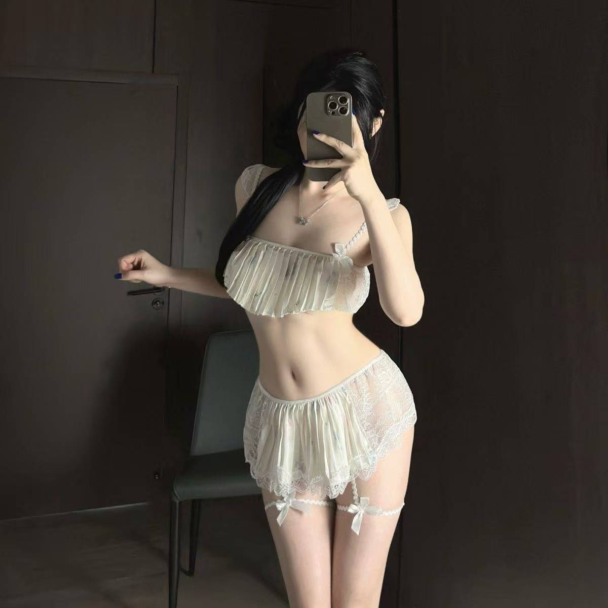 Lace-Trimmed Camisole and Short Skirt Lingerie Set with Floral Print — detail image 5