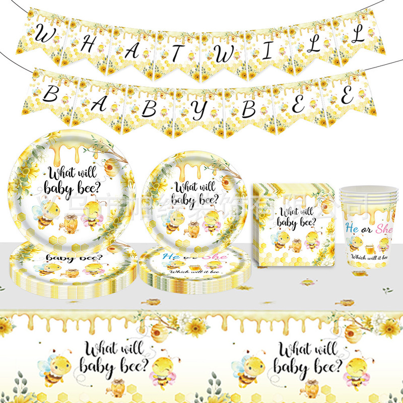 Cross-Border Yellow Cartoon Cute Bee Kidsren's Birthday Party Decoration Supplies Paper Plate Tablecloth Layout Tableware Set Cross-Border Yellow Cartoon Cute Bee Kidsren's Birthday Party Decoration Supplies Paper Plate Tablecloth Layout Tableware Set