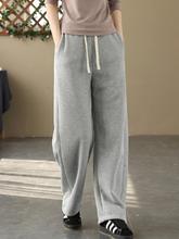 专柜品牌尾货女秋冬加厚内里加绒纯色侧口袋拼接抽绳休闲长裤