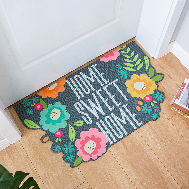 Semicircular Entrance Mat With Floral Pattern And Rubber Backing_voghion.com