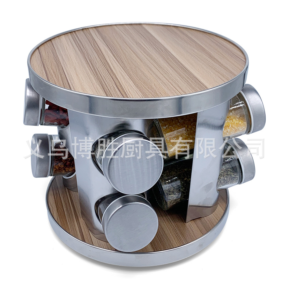 Amazon hogar cocina de madera giratoria de acero inoxidable botella de condimento estante de condimento de lujo ligero