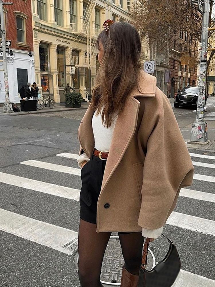 Abrigo de Lana de Poliéster con Solapa y Manga Larga para Mujer