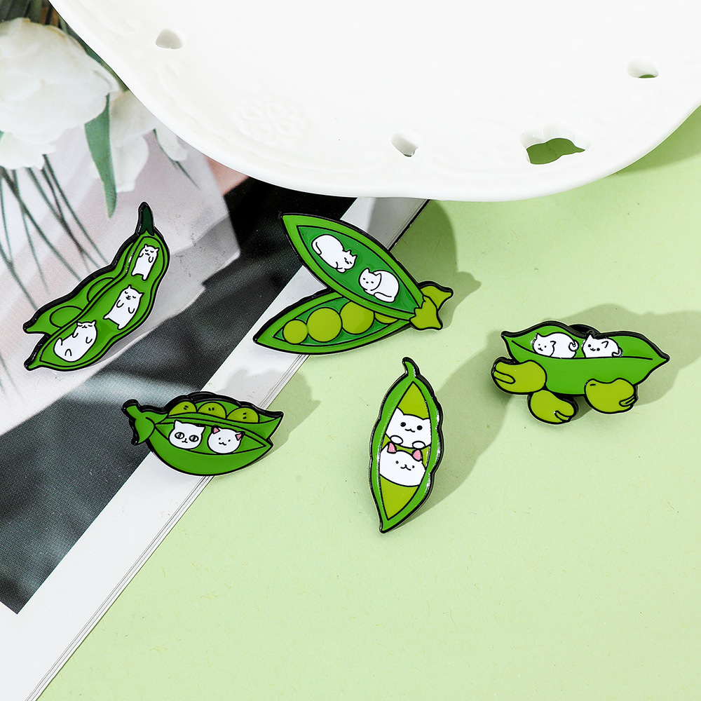 6g Weight Brooches Classification Casual, Daily Occasion Alloy Material Cat, Pea Pattern Unisex Gender Enamel Design Cute Style Cute Pin Cat Pea Alloy Enamel Unisex Brooches 13