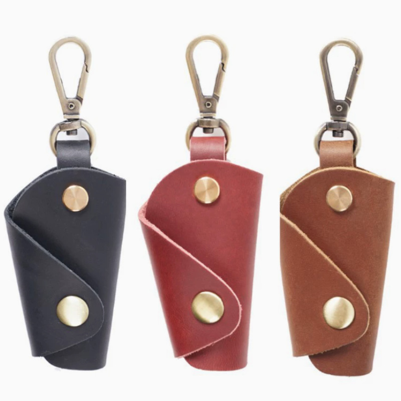 Cross-border in stock PU leather key bag waist retro durable key bag laser engraved logo gift key bag