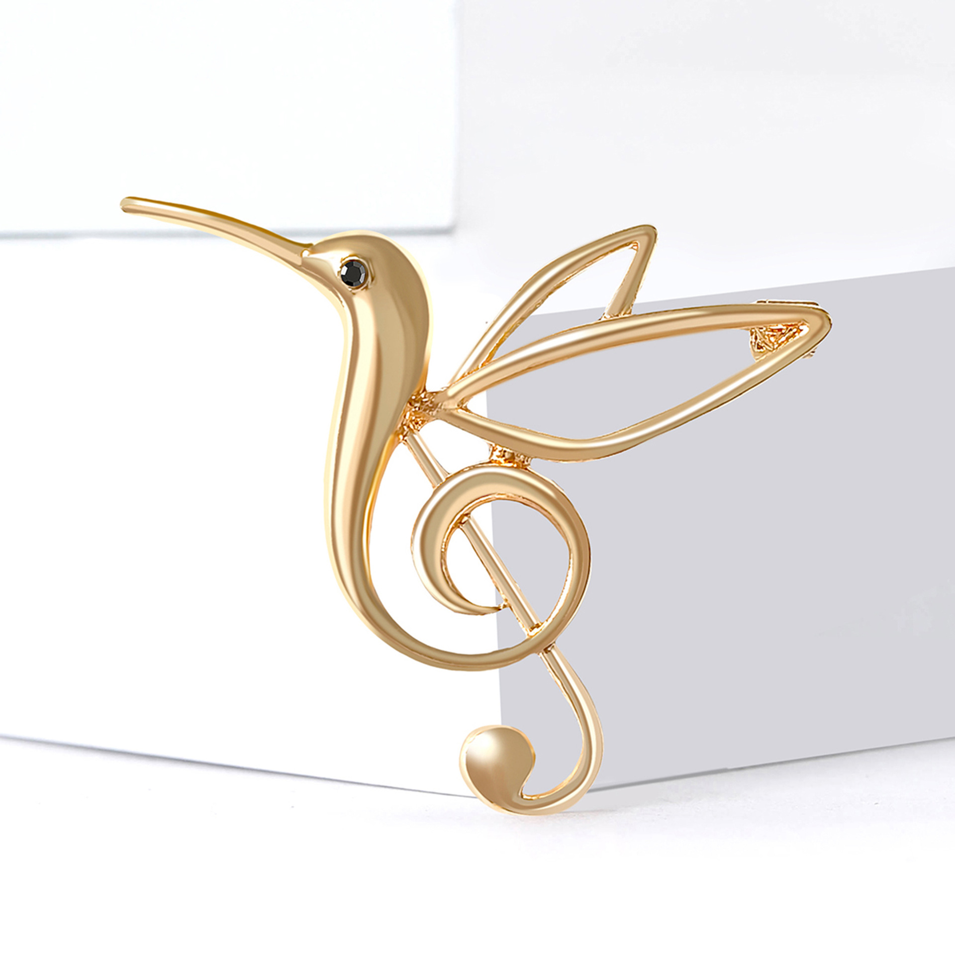 Cross-Border Hot-Selling European and American Alloy Enamel Hummingbird Musical Note Brooch Versatile Women's Suit Shawl Corsage Jewelry Pin