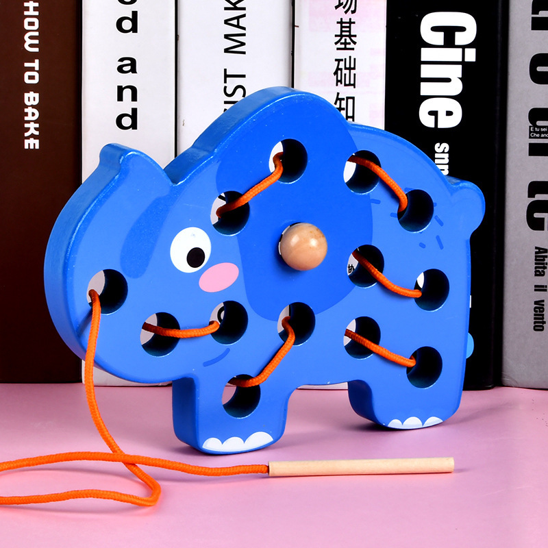 CE CPC Entrenamiento de movimiento fino para niños Tablero de enhebrado de animales Educación temprana de jardín de infantes Juguetes educativos de cuerda para bebés