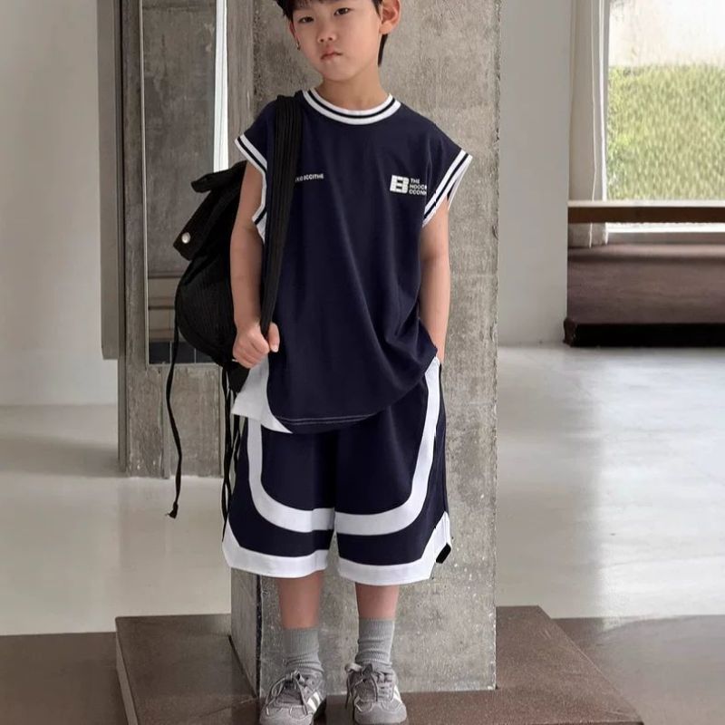 Boys' Basketball Clothes suit Children's Summer Clothes Children's Loose Vest Sports Two-piece Fashionable Korean-style Set