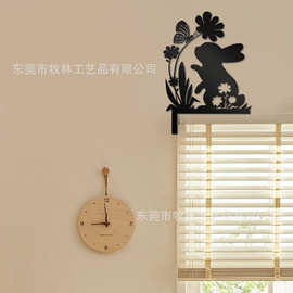 跨境木质兔子花朵蝴蝶门角装饰兔子剪影壁挂节日氛围家居工艺品