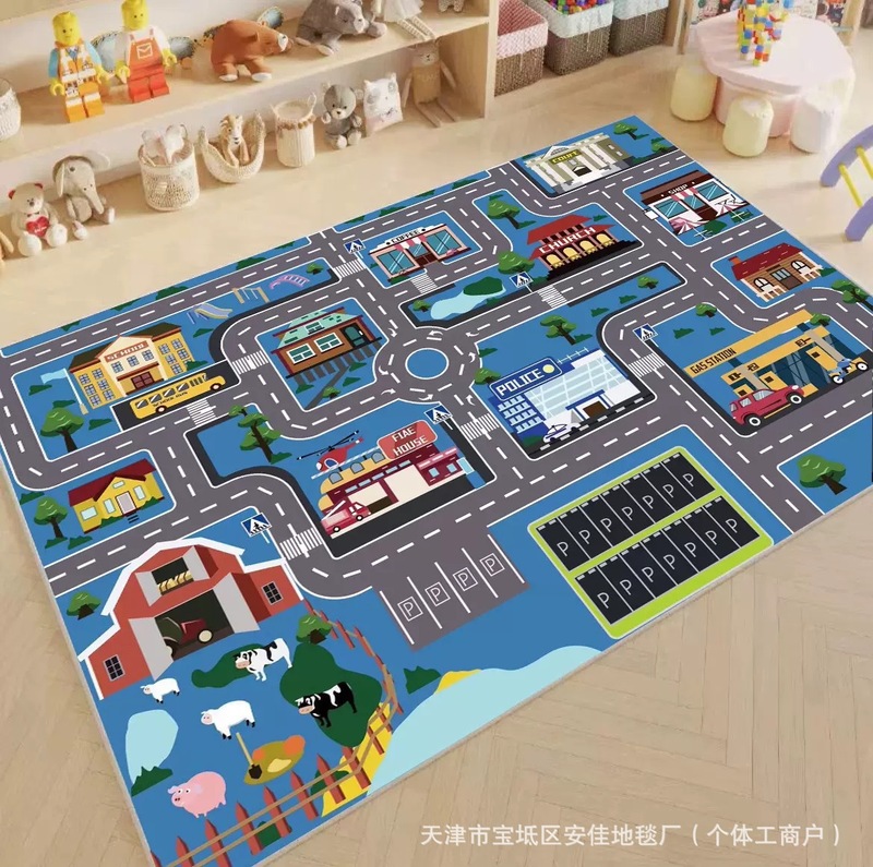クロスボーダー子供用カーペットクリスタルベルベット駐車場クライミングマットゲーム交通道路フロアマット早期教育幼稚園カーペット|undefined