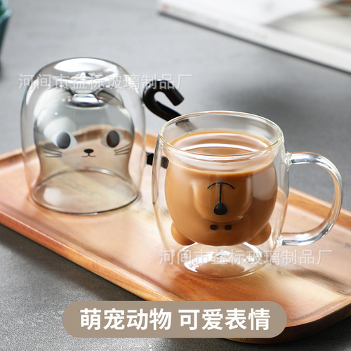 Cute Bear Water Cup Cartoon Double-layered Coffee Milk Cup Creative Glass Bear Cup Home Juice Drinking Cup