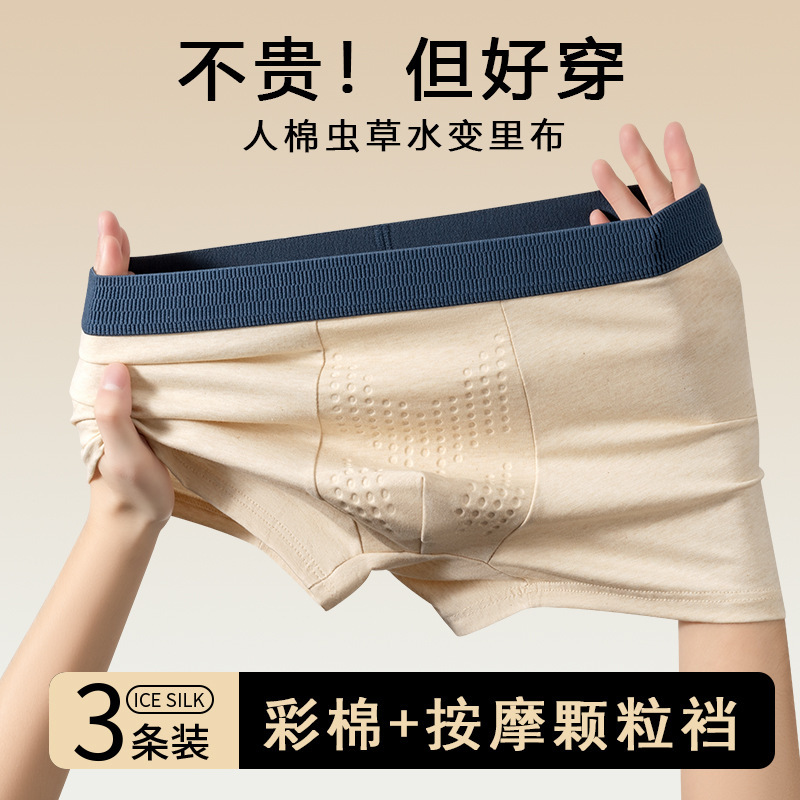 Massage Crotch Cordyceps Awakening Colorful Cotton Underwear Men's Boxer Briefs Pure Cotton Breathable Large Size Boxer Shorts Wholesale