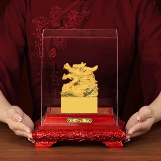 新款绒沙金玺越天下玉玺摆件 家居书房办公桌面摆饰树脂工艺品