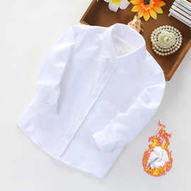 男童加绒白衬衫 厂家现货 女童白色加厚秋冬装演出服儿童保暖衬衣