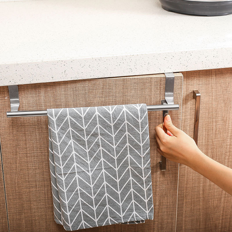 Procesamiento personalizado de acero inoxidable toalla de barra única cocina sin perforación toalla colgante puerta de gabinete tipo colgante de toallas