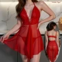 v领蕾丝透视露背家居服