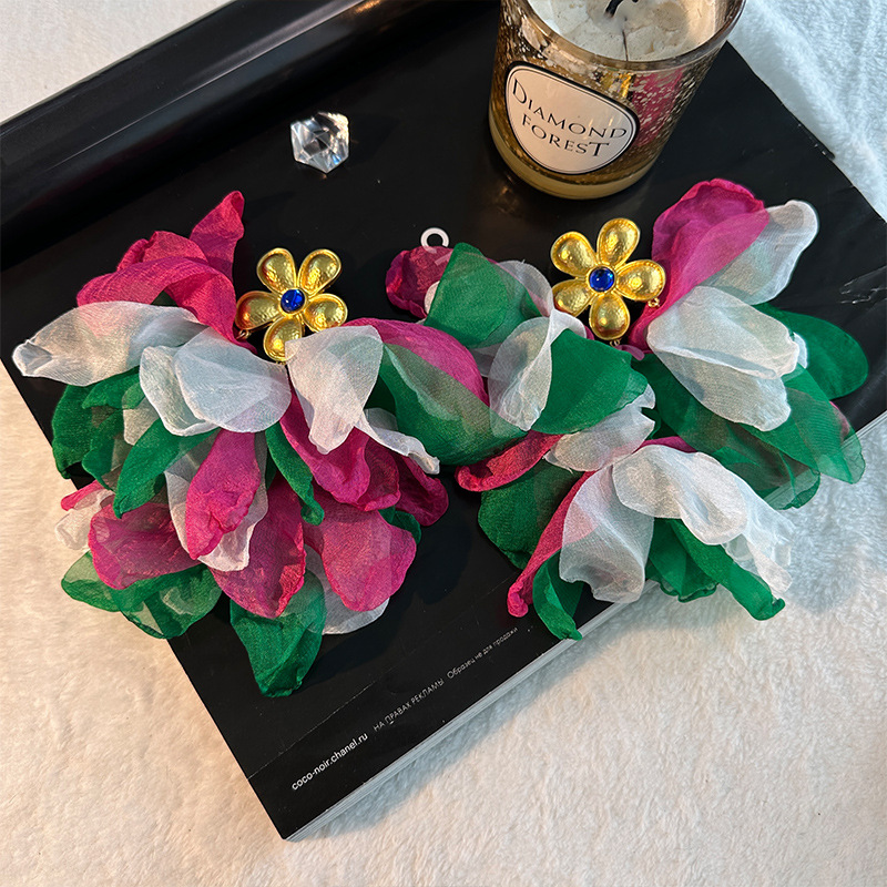 Flower Pattern Women'S Gender Ethnic Style Flower Gauze Handmade Women's Drop Earrings