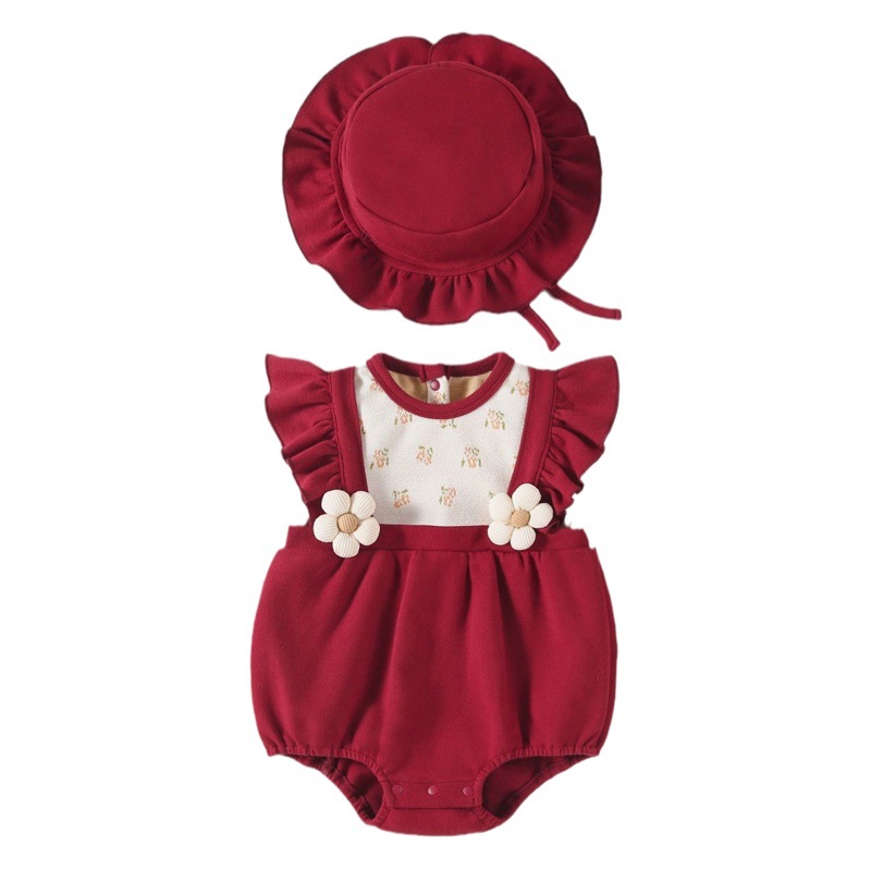 INS rojo otoño y el invierno Bebé mono Bebé Ropa de cumpleaños los niños un mes viejo triángulo romper