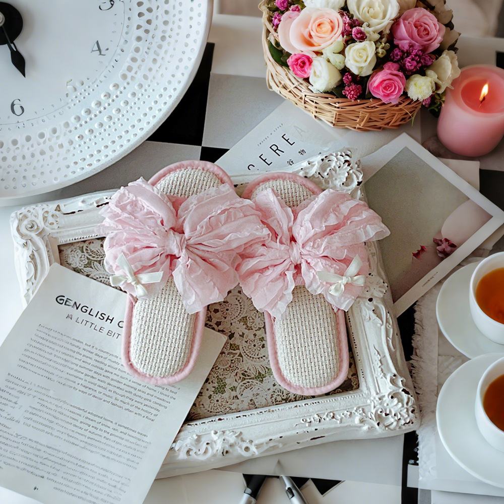 두꺼운 밑단 물떼새 격자 + 리본 - (핑크 + 2 섹션)