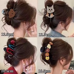 ヘアボリュームの多い人向けのエレガントな特大ヘアクリップ、後頭部用の新しいシンプルなヘアクリップ、サメクリップ、漫画の子犬ビスケットヘッドドレス