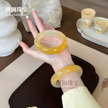 高冰透一口糖手镯冰种玉镯玉石翡翠黄翡色金丝玉余太翠石英岩玉