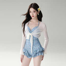 泳衣女2026新款甜美少女连体两件套钢托聚拢显瘦遮肚度假温泉泳装