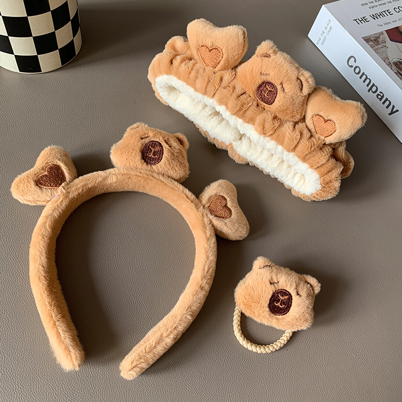Otoño y invierno peluche oso dibujos animados banda de pelo especial para lavar la cara cabello de niña lindo cabello de cabello de cabello de cuerda