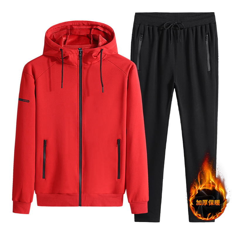 Trajes de deportes de invierno transfronterizos de algodón masculino otoño y invierno más terciopelo grueso calentamiento ocio chaqueta con capuzas grande conjunto de dos piezas image 8