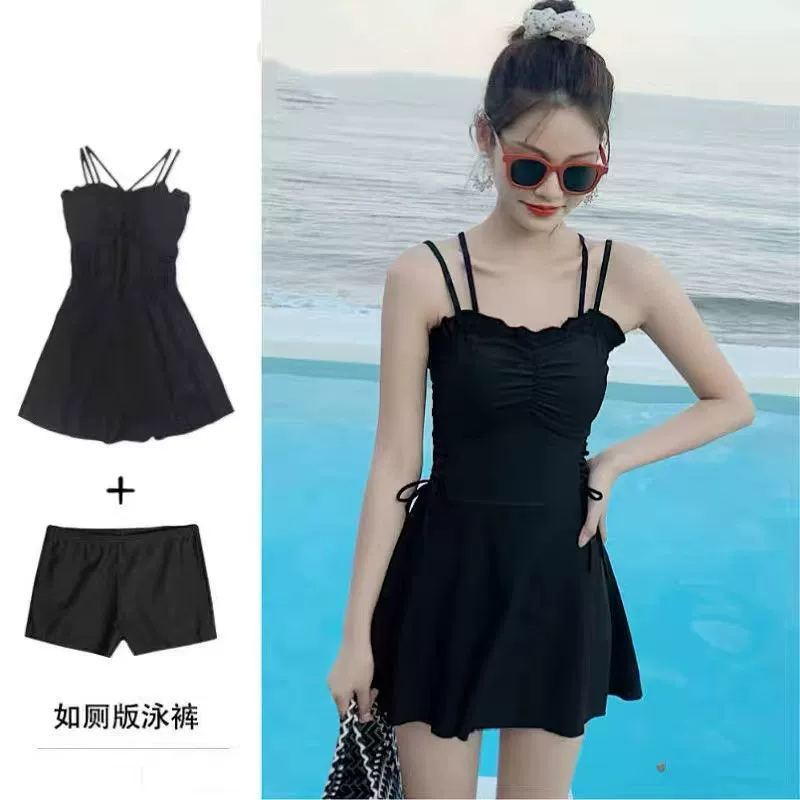 Купальник, модная бренд-черная разделеннаяSlip Dress, брюки, интернет-знаменитость, городской стиль