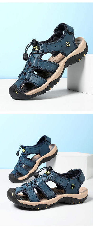 Dép sandal nam da thật quai ngang may thủ công chống trượt, cỡ lớn đến 48 — 7239 Xanh quân đội, 7239 màu xanh lam, 7239 màu đen, 7239 nâu sẫm chi tiết 44