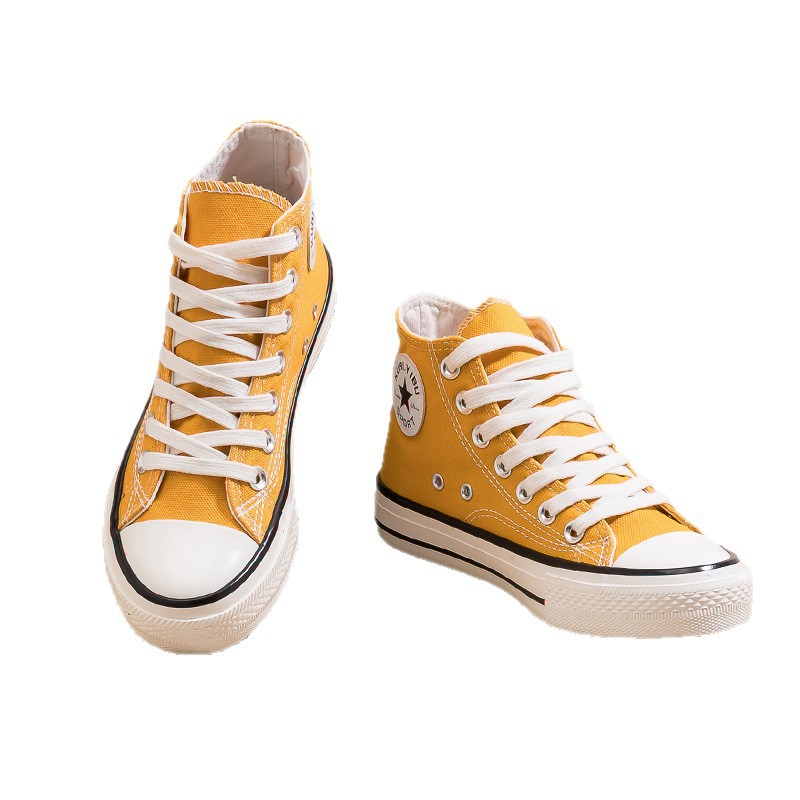 Zapatos de lona de alta talla de mujer amarillo clásico 2026 primavera al por mayor zapatos de tabla blanca de moda zapatos de alta altura