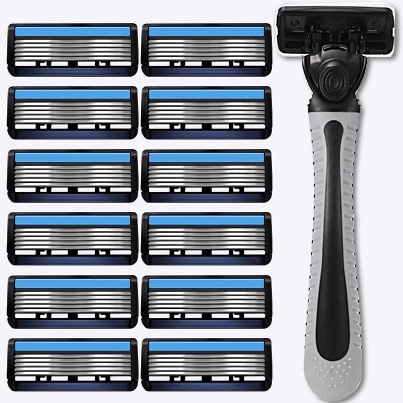 6-Layer Blade Razor Manual Shaving Razor for Men Old-Fashioned Razor Shaving Razor Holder with Replaceable Razor Heads 6-Layer Blade Razor Manual Shaving Razor for Men Old-Fashioned Razor Shaving Razor Holder with Replaceable Razor Heads