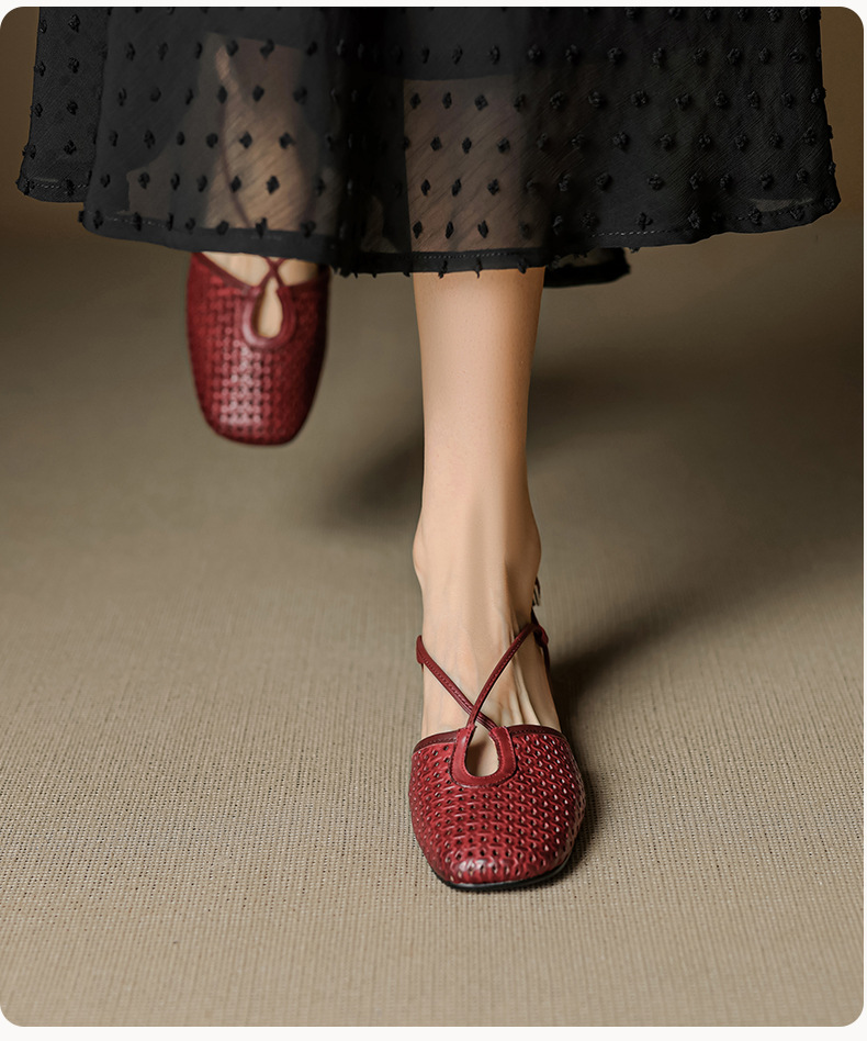 Sandal nữ Mary Jane quai chéo hở gót, gót thô 3 cm, mũi tròn bít — đen chi tiết 12