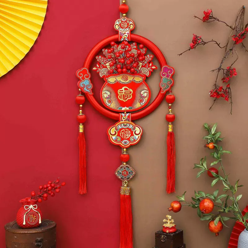 新年爆款中国结挂件过年春节用品玄关新年装饰新款花环福字挂饰