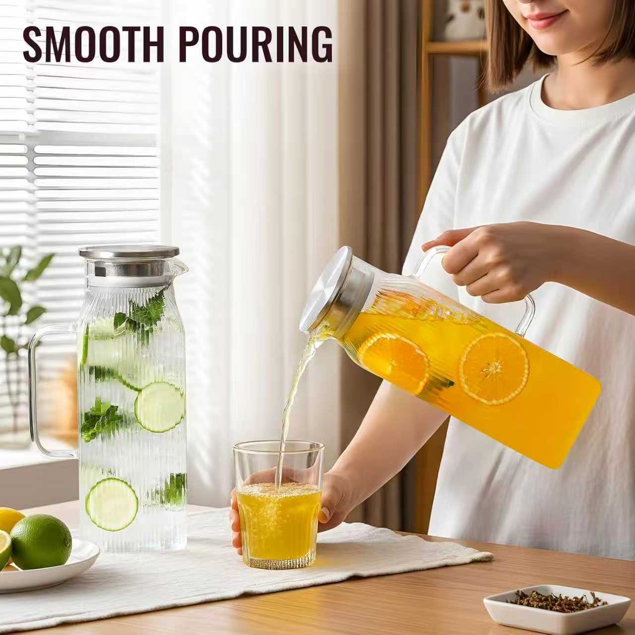 Botella de agua fría de vidrio con alto contenido de borosilicato, restaurante doméstico, olla de jugo engrosada con aislamiento térmico de gran capacidad, olla de bebida fría de alta calidad