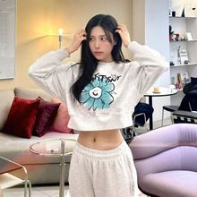 现货韩国小众潮牌小飞人24秋冬新款卫衣宽松休闲毛圈短款上衣女