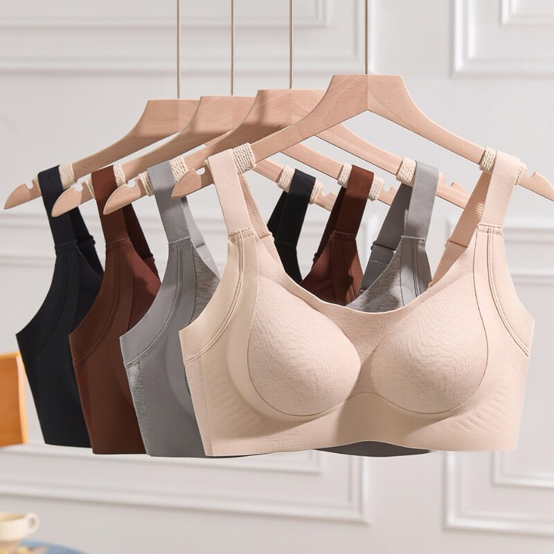 Double-bandage lift-up seamless plus-size bra, push-up soft support, round breast shape, self-produced and sold, foreign trade model Double-bandage lift-up seamless plus-size bra, push-up soft support, round breast shape, self-produced and sold, foreign trade model