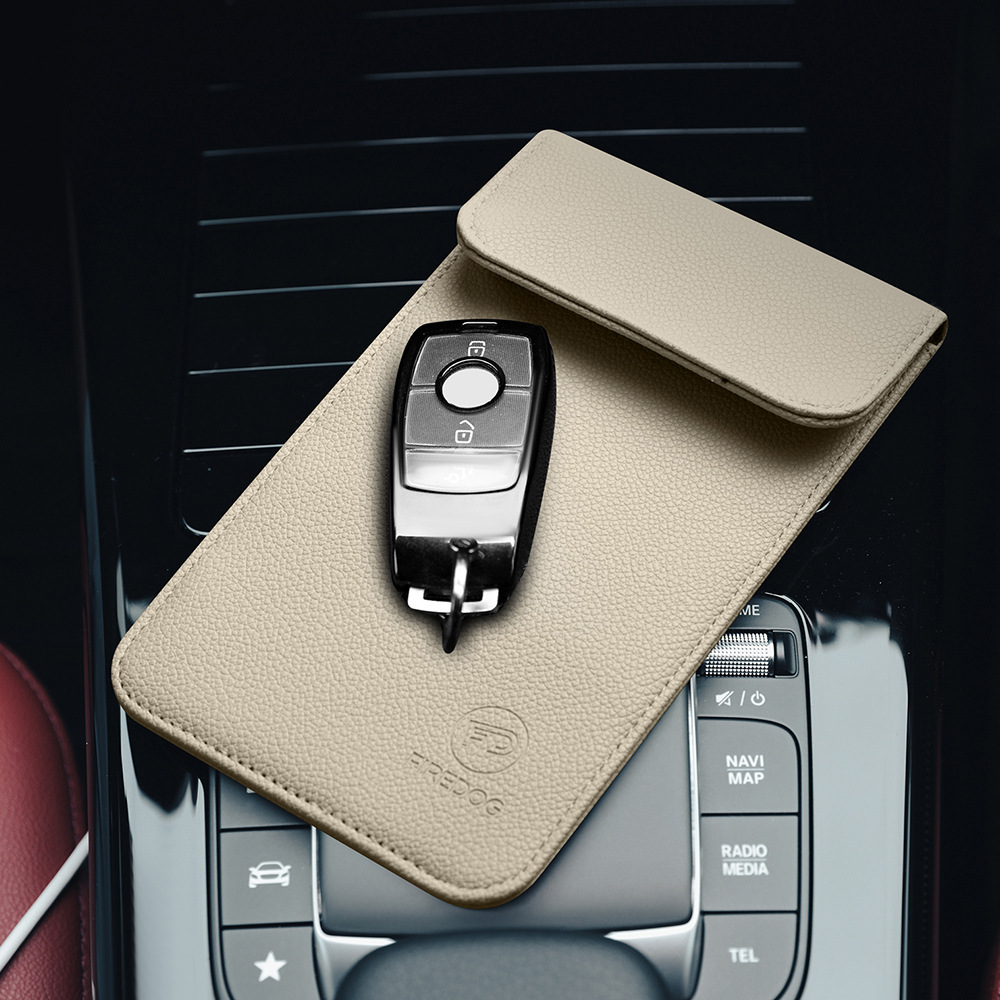 New Pu 6.5inch Lychee Pattern Anti-Radiation Signal Shielding Bag Anti-Gps Tracking Rfid Phone Key Bag
