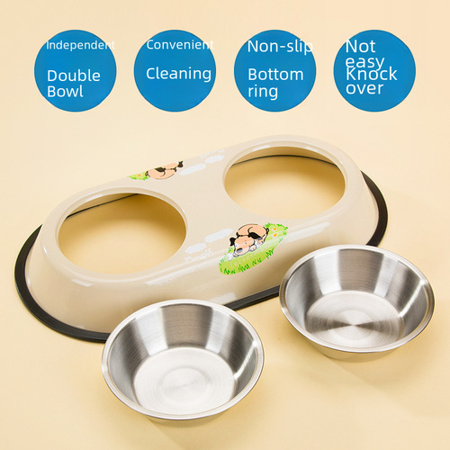 New Cartoon Pet Stainless Steel Dog Bowl Double Bowl Dog Cat Food Bowl Cat Bowl Teddy Drinking Water Pet Dog Supplies