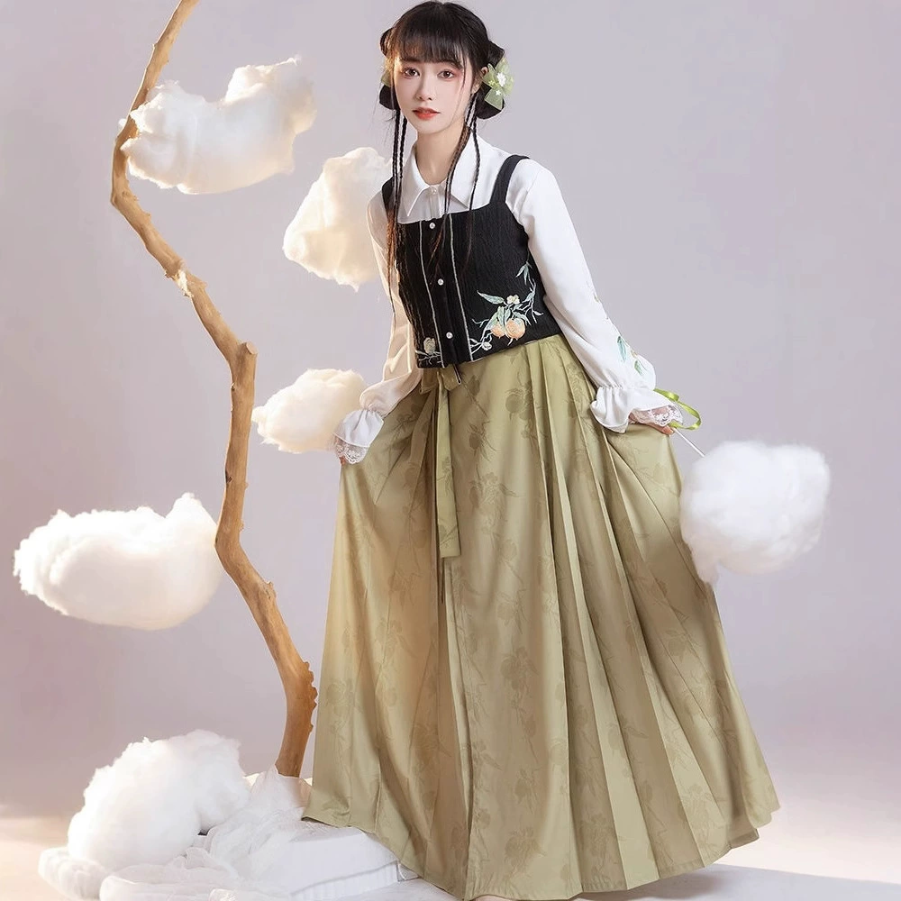 Оригинальная оригинальная китайская вышивка с элементами фонаря рукава трикотажная юбка с конским лицом на талии новый 2024 новый китайский набор осенью и зимой