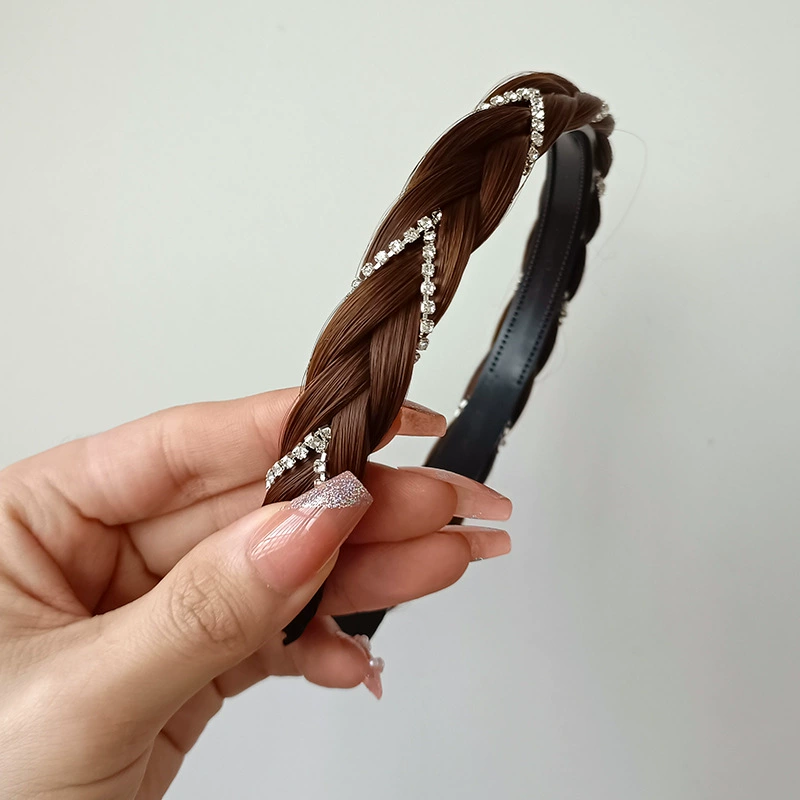 handmade wig headband with pigtail, scalloped hair accessory, matte silk, Ø≈15 cm