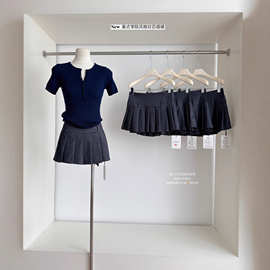 美式甜酷辣妹学院风灰色个性格纹百褶裙防走光A字迷你半身裙