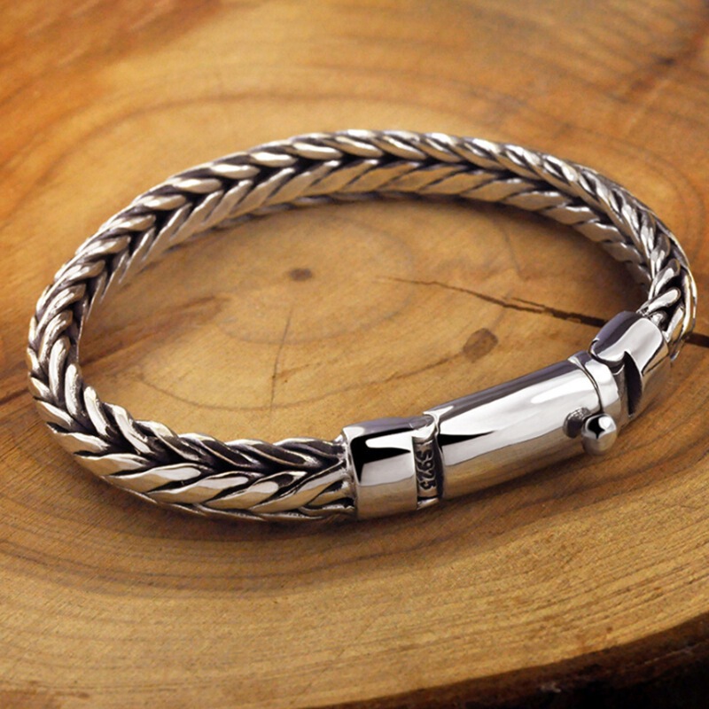 S925 Silver Retro Old Ethnic Style Personalized Keel Chain Multi-Strand Braided Twist Chain Bracelet Fashion Silver Jewelry 9mm